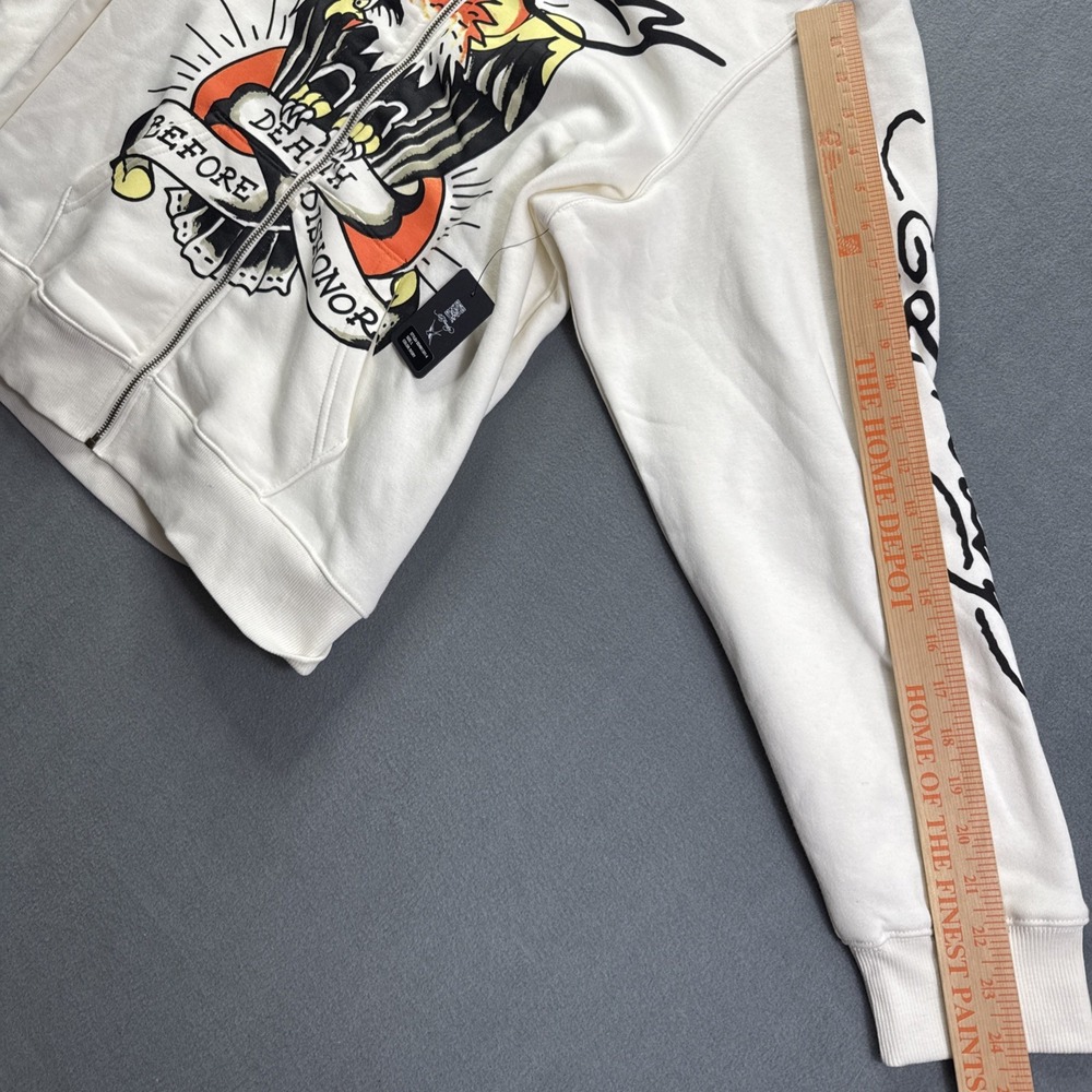 Ed Hardy Eagle Graphic Full Zip Hoodie Ivory Mens Size L NWT Tattoo art - Picture 13 of 16